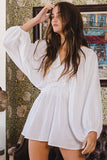 R5268D  Smocked V-neck Ruffled Solid Woven Romper