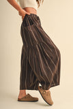 IP1539 STRIPED SIDE POCKET LOOSE RELAXED FIT CROPPED PANTS