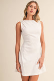 ID10174-A SLEEVELESS WOVEN MINI DRESS WITH SIDE PLEAT DETAIL