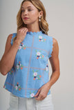 FLORAL EMBROIDERED A LINE SLEEVELESS TOP
