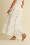 ID8988-B FLORAL EYELET RUFFLE STRAP SMOCKED TIERED MAXI