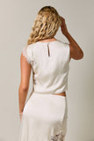 SLEEVELESS HIGH NECK LACE TRIM CROP TOP