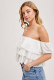 TEXTURED OFF-THE-SHOULDER TIERED CROP TOP