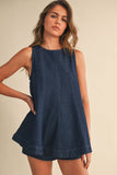 IST6095 DENIM LONGLINE SLEEVELESS TOP AND SHORTS SET