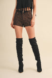 IP1423 LEOPARD PRINTED DENIM SHORTS