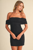 ID7783 OFF SHOULDER MINI DRESS WITH TIED BACK BOW