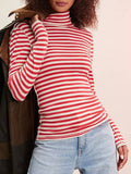 Stripe Turtleneck basic top fitted tee long sleeve top