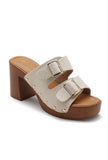 Trendy KA-77 wedge heel mules with adjustable buckle