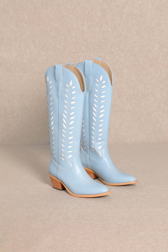 LUCIA LEAVES CUT OUT DESIGN TALL COWBOY BOOTS