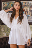 R5268D  Smocked V-neck Ruffled Solid Woven Romper