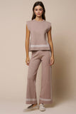 Houndstooth Contrast Sleeveless Top & Wide Leg Pants Set