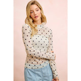 HIGH NECK LINE POLKA DOTS MESH TOP WITH THUMB OPENING