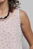 Round Neck Ruffle Hem Trim Detail Floral Sleeveless Top
