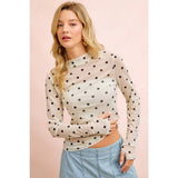 HIGH NECK LINE POLKA DOTS MESH TOP WITH THUMB OPENING