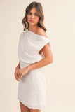 ID8182-A ASYMMETRIC OFF SHOULDER EYELET MINI DRESS