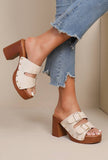 Trendy KA-77 wedge heel mules with adjustable buckle