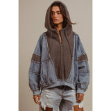 WASHED AND FLEECE MIX AND MATCH ZIP UP HOODIE