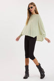 BOAT NECK LONG SLEEVE SIDE SLITS PONCHO KNIT TOP