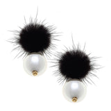Aster Faux Mink Pompon & Pearl Earrings
