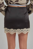SATIN TEXTURE MINI SKIRT WITH EYELASH LACE AND SHORTS LINING