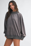 9164HK Oversized Mock Neck Washed Sweatshirt