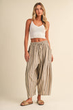 IP1539 STRIPED SIDE POCKET LOOSE RELAXED FIT CROPPED PANTS