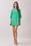 Mandarin Collar Contrast Frog Button Detail Dress