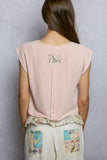 Round Neck Trim Point Floral Patch Sleeveless Top