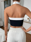 Black and White Color Blocked Neck Top
