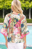 36751 Tassle Front and Fringe Wide Sleeve Floral Top