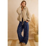 WOMEN NAVY FLORAL PRINT RELAXED WIDE LEG PANTS