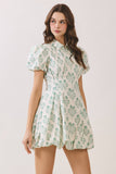 CD07052-Floral Print Puff Sleeve Bubble Hem Mini Dress