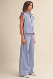 IST6347 STRIPED DENIM RUFFLE OVERSIZE VEST AND WIDE PANTS