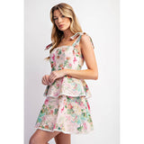 LOVELY PRINT EYELET TIERED MINI DRESS