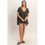 Oversized V-Neck Mineral Washed Top