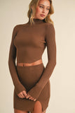 IST5189 MINI RIB KNIT SKIRT WITH SIDE SLIT AND MOCK TOP