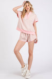 HALF ZIP UP STRIPED TOP AND SHORTS SETS