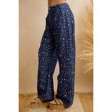 WOMEN NAVY FLORAL PRINT RELAXED WIDE LEG PANTS