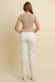 MOCK NECK RIBBED RUFFLED SHORT SLEEVE SWEATER