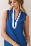 CD07271-Contrast Trim Sleeveless Shift Mini Dress