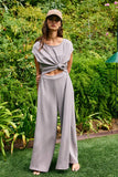 R5096D  Solid Scuba Open Front Wide Leg Jumpsuit