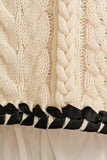 CABLE KNIT DROP SHOULDER CONTRAST STITCH SWEATER