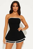 Chic Contrast Trim Strapless Romper