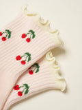 Cherry Ruffle Grip Sock [Baby Pink], Pilates Socks