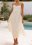 Sweet Floral Print Spaghetti Strap Midi Dress