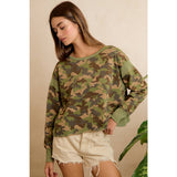 CAMO JERSEY OPEN BACK LONG SLEEVES TOP