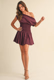ID9559  OFF SHOULDER SMOCKED WAIST MINI DRESS
