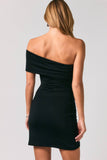 ONE SHOULDER DOUBLE LINED MINI DRESS