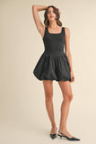 BUBBLE HEM MIXED MEDIA MINI DRESS
