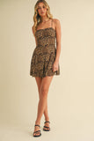 ID9191 LEOPARD MESH SLEEVELESS GODET FLARE MINI DRESS